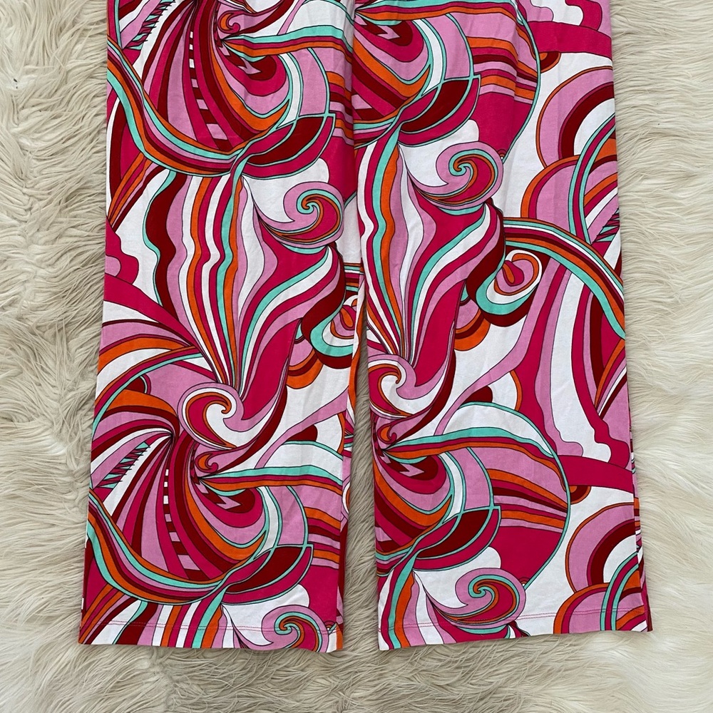 Nikki Poulos Pink White Groovy Retro 60s Disco Wide Leg Loungewear Resort Pants - Picture 3 of 7